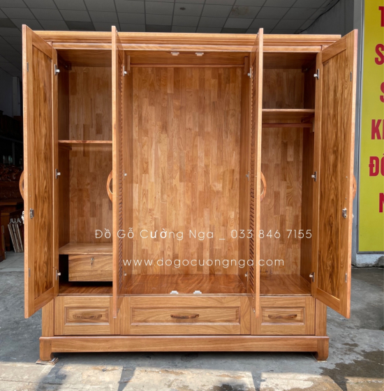 Tủ quần áo gỗ hương xám cao cấp 4 cánh  2m mẫu lá sách 