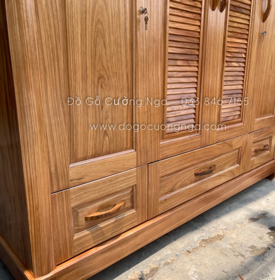 Tủ quần áo gỗ hương xám cao cấp 4 cánh  2m mẫu lá sách 
