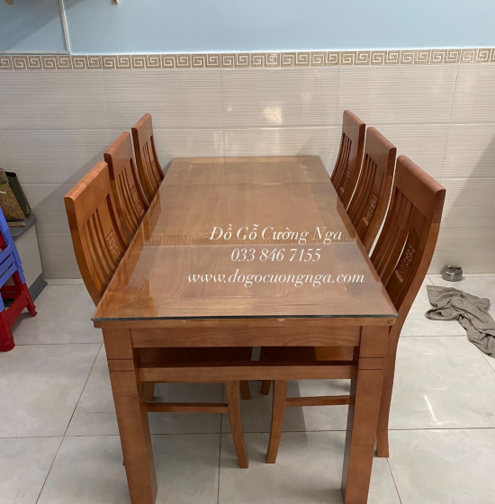 Bộ bàn ăn gỗ Sồi Nga 1m6 mặt liền giá rẻ BG 067
