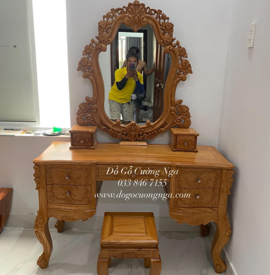 Bàn Trang Điểm Gỗ Gõ Đỏ Nữ Hoàng 1m2 Cao Cấp TĐ 18.2