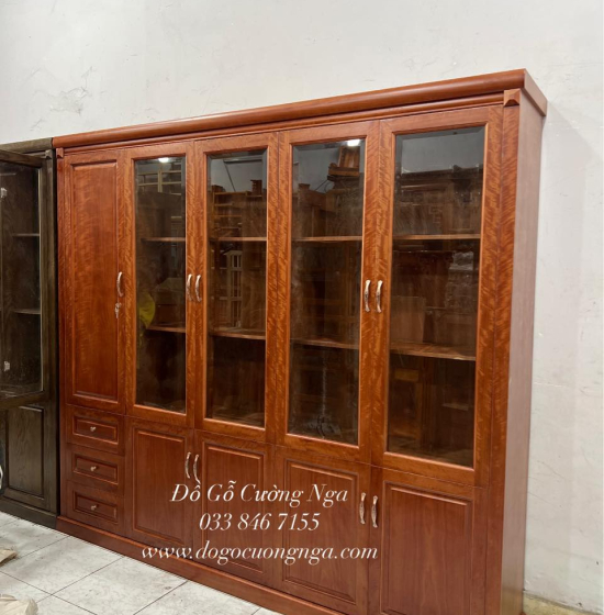 Tủ Sách - Tủ Hồ Sơ Gỗ Xoan Đào 5 Cánh Cao Cấp 