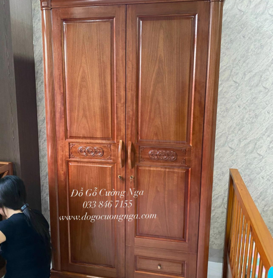 Tủ quần áo gỗ xoan đào 2 cánh - 1m2 giá rẻ 