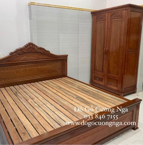 Giường gỗ xoan đào vạt lan - mẫu nữ hoàng 
