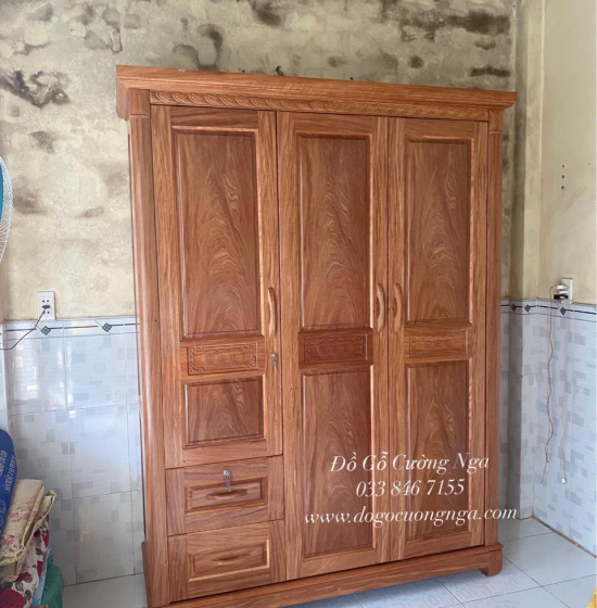 Tủ áo gỗ đinh hương lào 3 cánh 