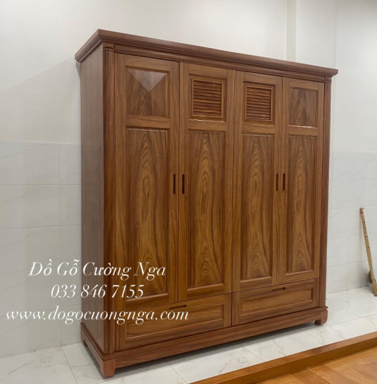 Tủ Quần Áo Gỗ Cẩm Vân 4 Cánh Hiện Đại CV 29.2