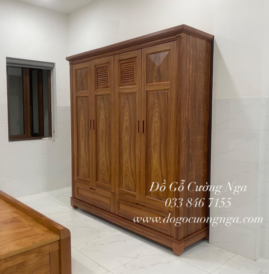 Tủ Quần Áo Gỗ Cẩm Vân 4 Cánh Hiện Đại CV 29.2