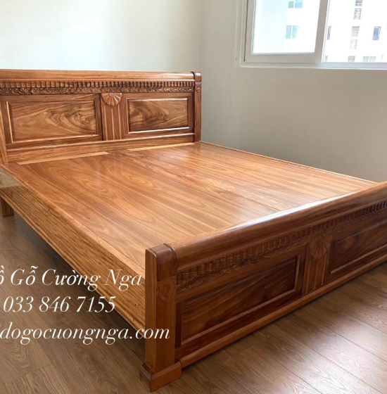 Giường gỗ hương xám vạt phản liền - mẫu quạt 