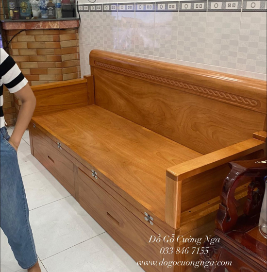 Giường Gấp Gỗ Gõ Đỏ 2 Ngăn Kéo Thông Minh