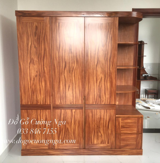 Tủ Quần Áo Gỗ Cẩm Vân 3 Cánh Góc Trang Trí CV 29.10