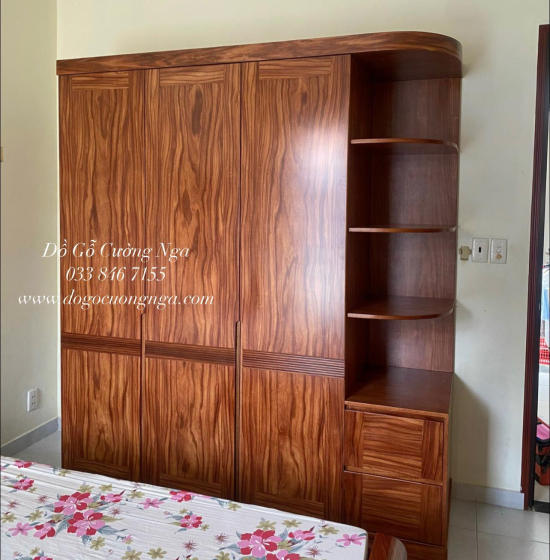 Tủ Quần Áo Gỗ Cẩm Vân 3 Cánh Góc Trang Trí CV 29.10