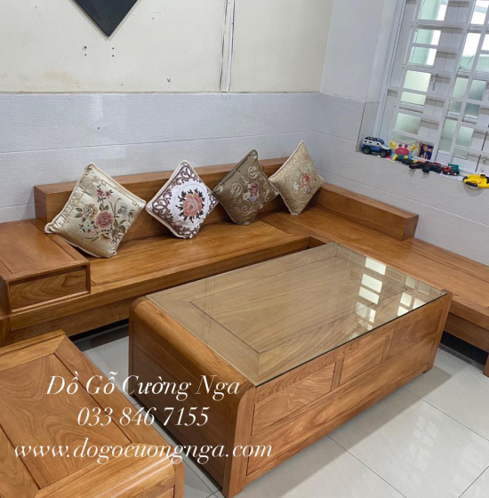 Bộ Ghế Sofa Gỗ Gõ Đỏ Cao Cấp 2m82x2m12 Chân Cuốn - Vế Phải 