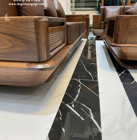 Sofa Gỗ Óc Chó Sang 2 Văng Thuyền Cao Cấp Kèm Nệm