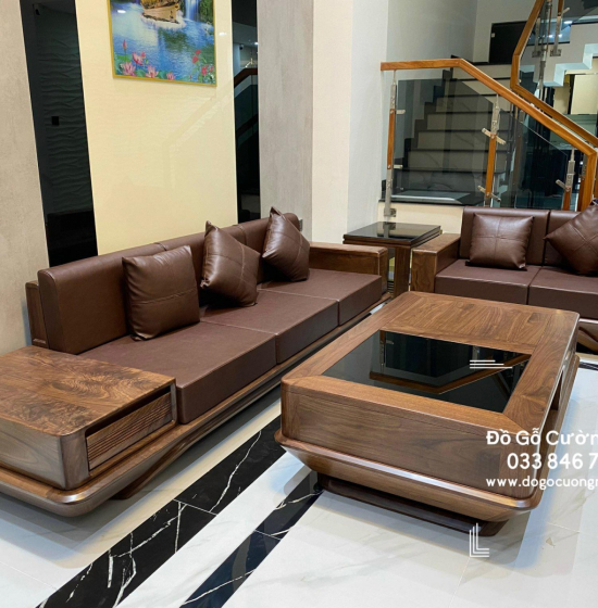 Sofa Gỗ Óc Chó Sang 2 Văng Thuyền Cao Cấp Kèm Nệm