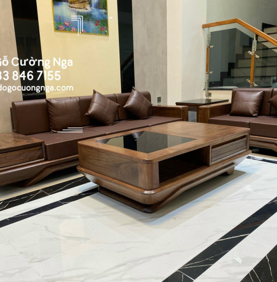 Sofa Gỗ Óc Chó Sang 2 Văng Thuyền Cao Cấp Kèm Nệm