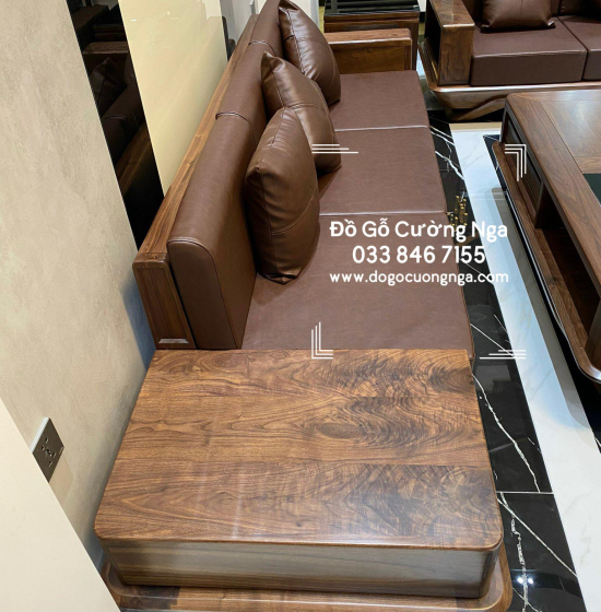 Sofa Gỗ Óc Chó Sang 2 Văng Thuyền Cao Cấp Kèm Nệm