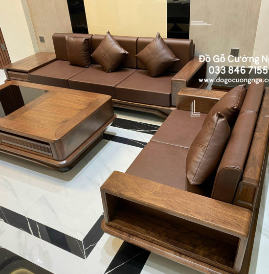 Sofa Gỗ Óc Chó Sang 2 Văng Thuyền Cao Cấp Kèm Nệm