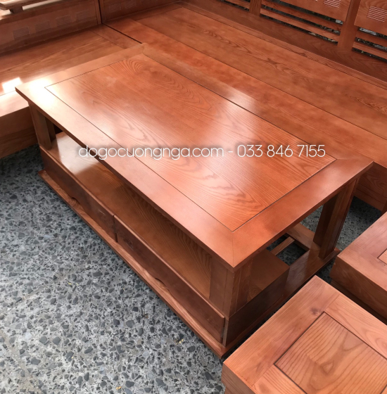 Bộ Ghế Sofa Góc L Gỗ Sồi Nga 2mx1m8 Tay Trứng - Màu Xoan 