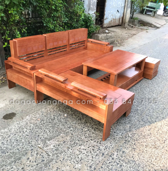 Bộ Ghế Sofa Góc L Gỗ Sồi Nga 2mx1m8 Tay Trứng - Màu Xoan 