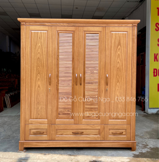 Tủ quần áo gỗ hương xám cao cấp 4 cánh  2m mẫu lá sách 