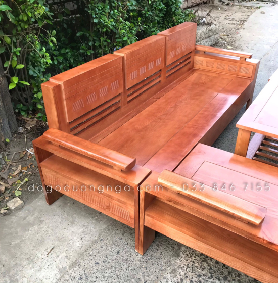 Bộ Ghế Sofa Góc L Gỗ Sồi Nga 2mx1m8 Tay Trứng - Màu Xoan 