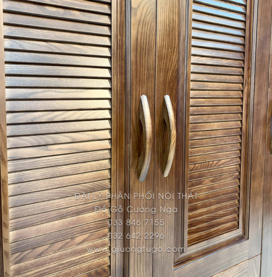 Tủ Quần Áo Gỗ Sồi 4 Cánh Màu Óc Chó - Mẫu Lá Sách 