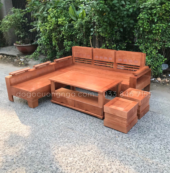 Bộ Ghế Sofa Góc L Gỗ Sồi Nga 2mx1m8 Tay Trứng - Màu Xoan 
