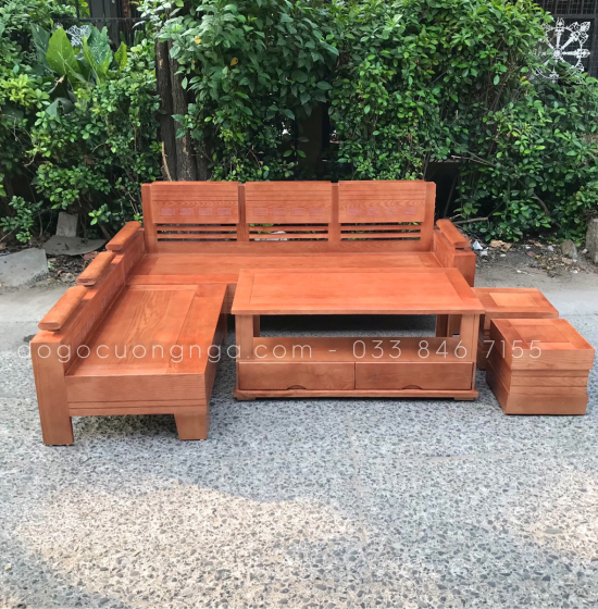Bộ Ghế Sofa Góc L Gỗ Sồi Nga 2mx1m8 Tay Trứng - Màu Xoan 