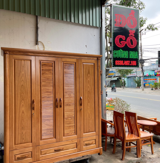 Tủ quần áo gỗ hương xám cao cấp 4 cánh  2m mẫu lá sách 
