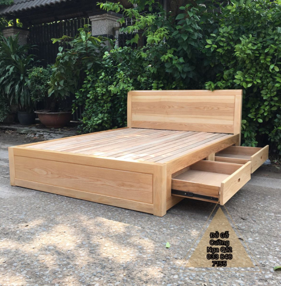 Giường gỗ sồi nga 2 ngăn kéo vạt lan hiện đại 