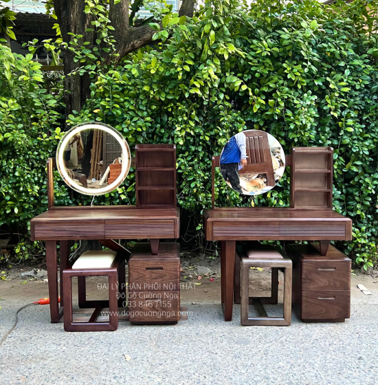 Bàn Phấn Trang Điểm Gỗ Hương Xám 1m Màu Óc Chó TĐ 18.14