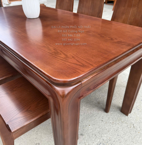 Bàn Ăn Gỗ Sồi Nga 6 Ghế Màu Óc Chó Mẫu Chân Bo Hiện Đại