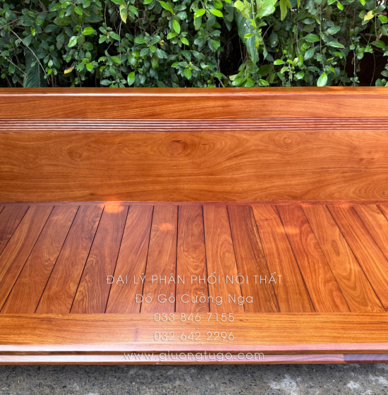 Sofa Gỗ Hương Vàng Góc L Chân Thuyền 3m25 x 2m15 Cao Cấp