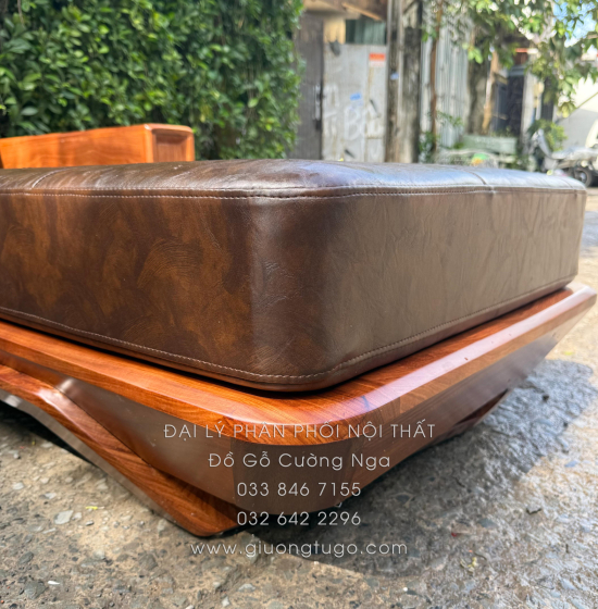 Sofa Gỗ Hương Vàng Góc L Chân Thuyền 3m25 x 2m15 Cao Cấp