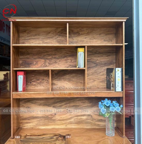 Bàn Ghế Học Sinh Gỗ Hương Xám 1m Có Kệ Sách BH 24.1