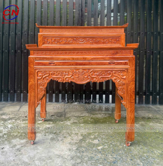 Bàn Thờ Gia Tiên Gỗ Hương Đá 2 Tầng Chạm Sen Cao Cấp