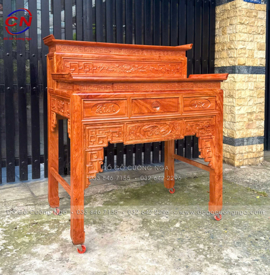 Bàn Thờ Gia Tiên Gỗ Hương Đá 2 Tầng Chạm Sen Cao Cấp