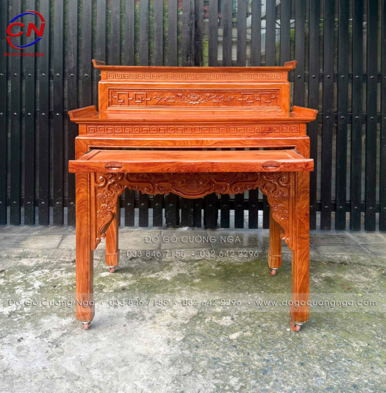 Bàn Thờ Gia Tiên Gỗ Hương Đá 2 Tầng Chạm Sen Cao Cấp