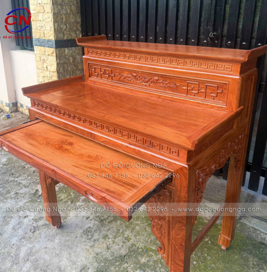 Bàn Thờ Gia Tiên Gỗ Hương Đá 2 Tầng Chạm Sen Cao Cấp