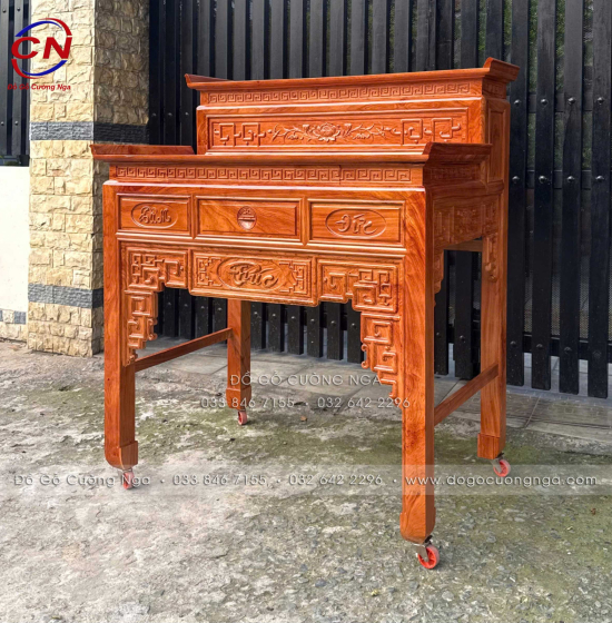 Bàn Thờ Gia Tiên Gỗ Hương Đá 2 Tầng Chạm Sen Cao Cấp