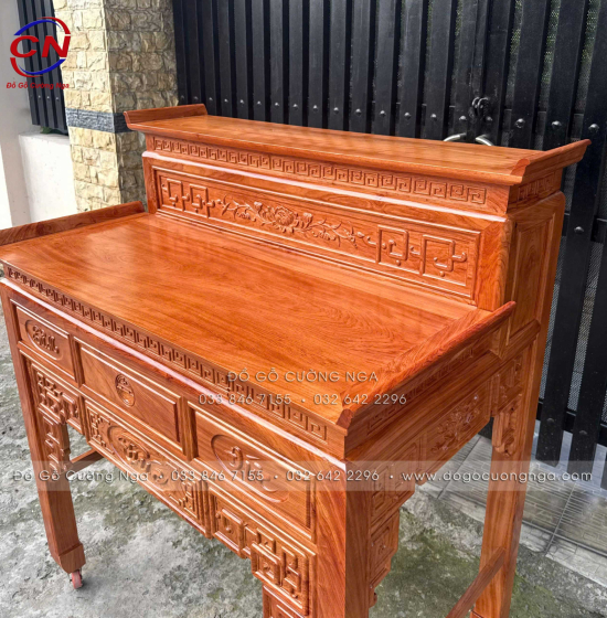 Bàn Thờ Gia Tiên Gỗ Hương Đá 2 Tầng Chạm Sen Cao Cấp