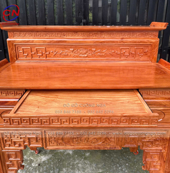 Bàn Thờ Gia Tiên Gỗ Hương Đá 2 Tầng Chạm Sen Cao Cấp