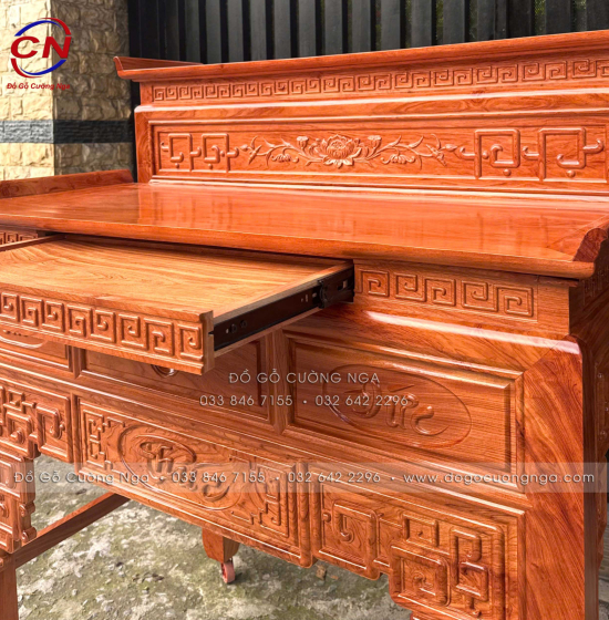 Bàn Thờ Gia Tiên Gỗ Hương Đá 2 Tầng Chạm Sen Cao Cấp