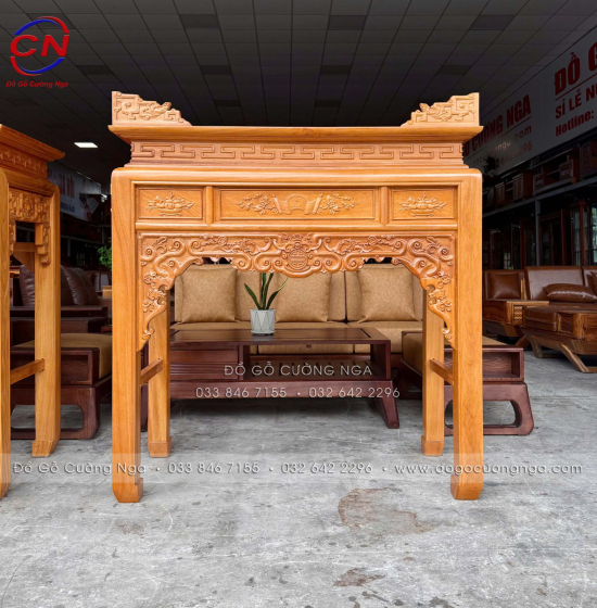 Bàn thờ gia tiên gỗ gõ đỏ kèm tủ táp 1m27 hiện đại BT 06