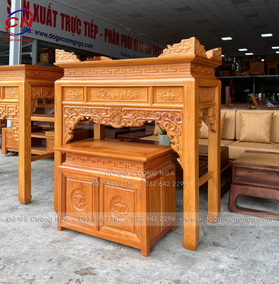 Bàn thờ gia tiên gỗ gõ đỏ kèm tủ táp 1m27 hiện đại BT 06