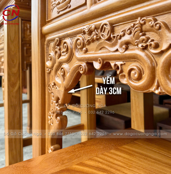 Bàn Thờ Gỗ Gõ Đỏ 1m27 Chạm Như Ý – Dáng Án Gian Gọn, Chạm Sắc Nét