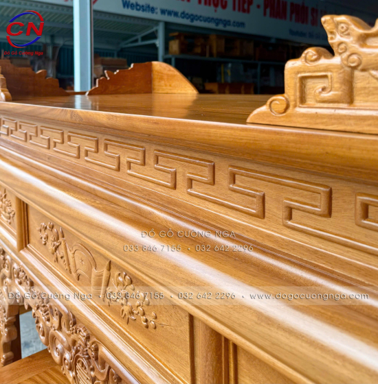 Bàn thờ gia tiên gỗ gõ đỏ kèm tủ táp 1m27 hiện đại BT 06