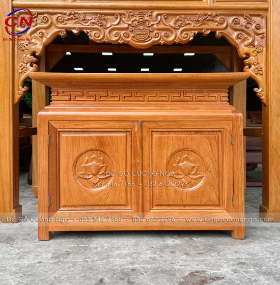 Bàn thờ gia tiên gỗ gõ đỏ kèm tủ táp 1m27 hiện đại BT 06