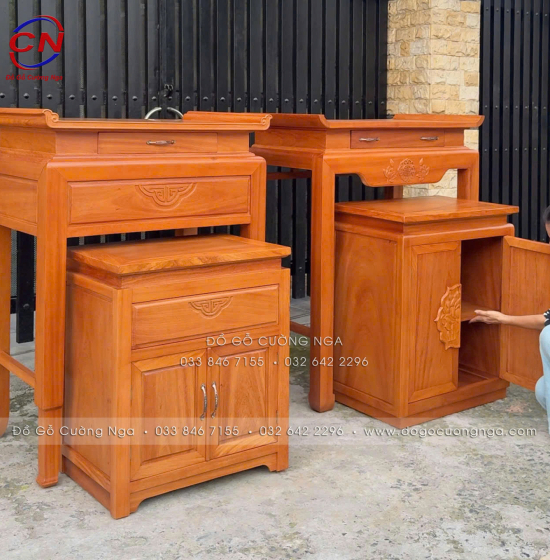 Bàn Thờ Kèm Tủ Cơm Gỗ Gõ Đỏ 1m07 Cho Chung Cư, Căn Hộ 