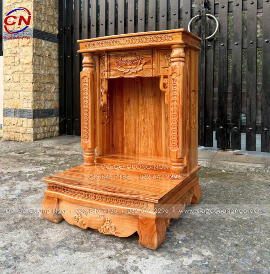 Bàn Thờ Ông Địa Gỗ Xoan 60cm Màu Gõ Đỏ Đẹp