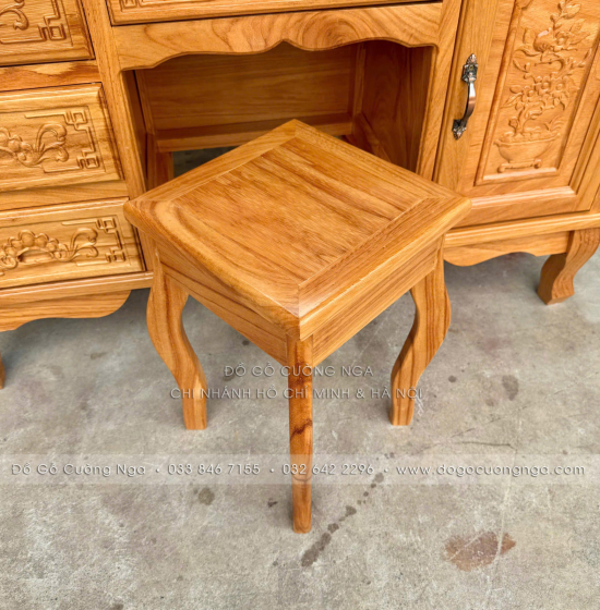 Bàn Phấn Trang Điểm Gỗ Gõ Đỏ Cao Cấp 1m1 Gương Hoa Hồng 